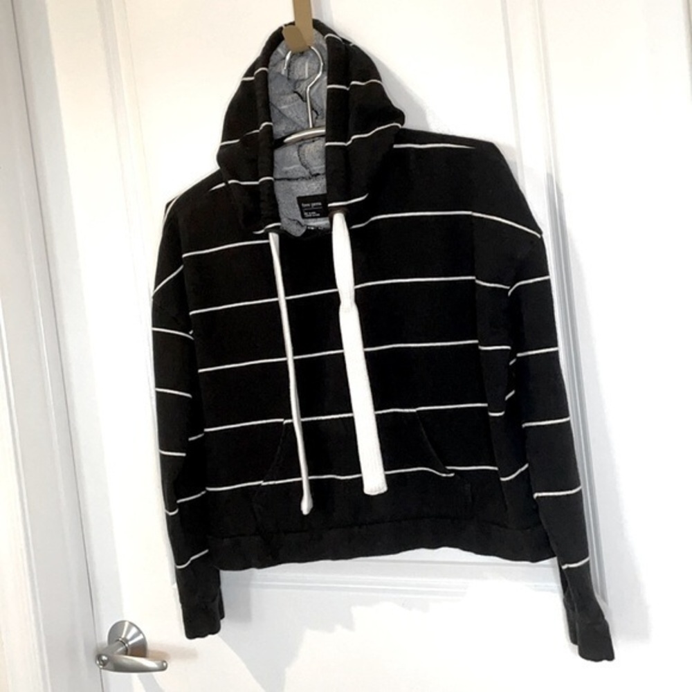 FREE PRESS | Women’s Black & White Horizontal Striped Hooded Sweatshirt Size L